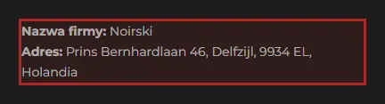 Adres (siedziba) na stronie sklepu
